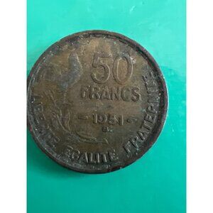1951 French 50 Francs Coin République Française Bronze Collectible Currency